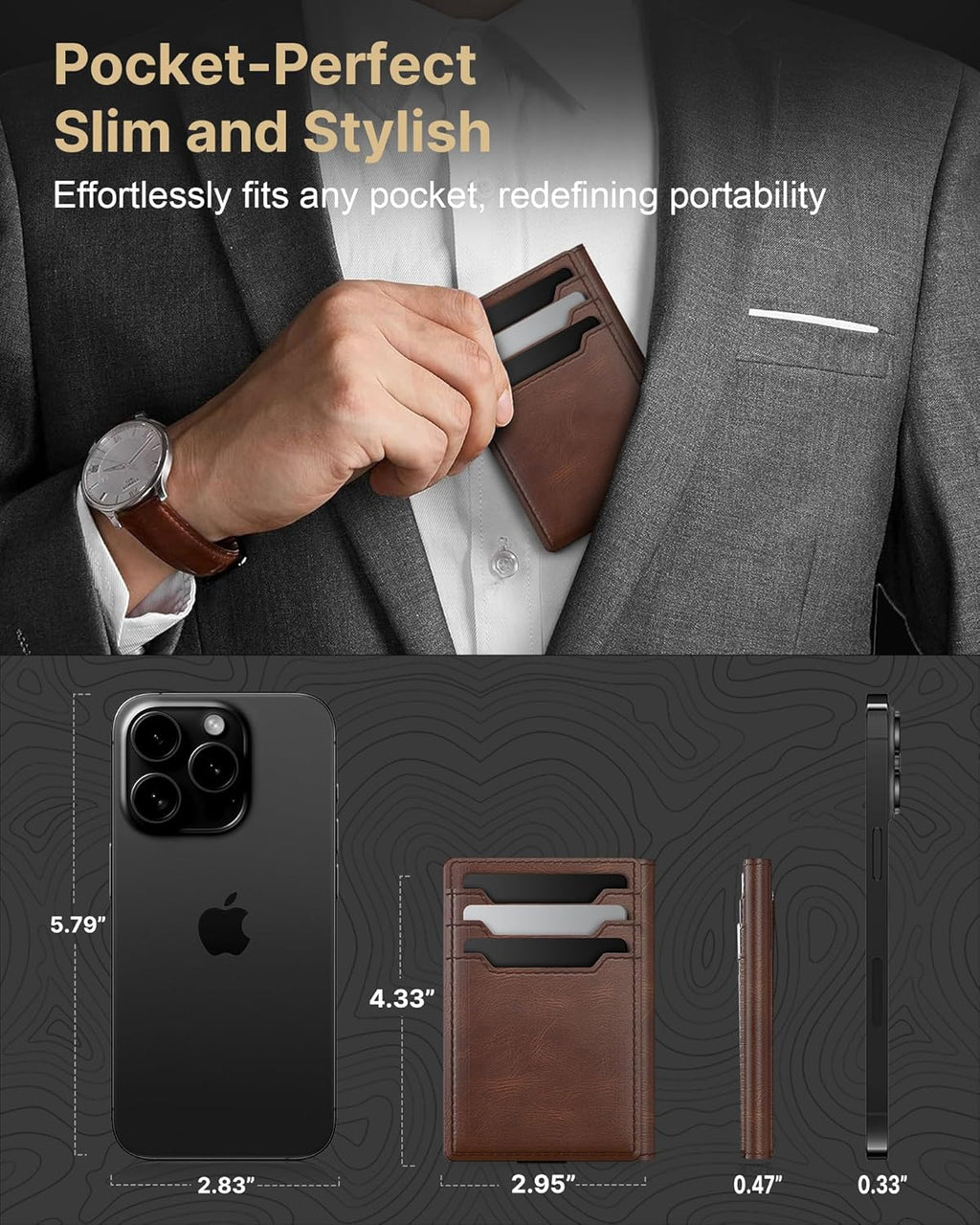 Slim Genuine Leather RFID Wallet for Men with Money Clip