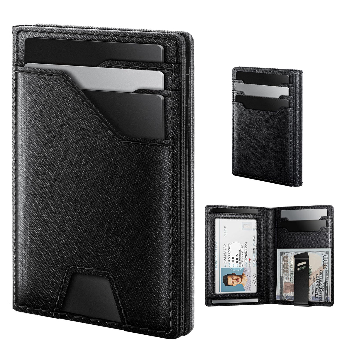Slim Genuine Leather RFID Wallet for Men with Money Clip