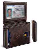 Slim Leather Wallet for Men RFID Blocking | Minimalist Front Pocket Card Holder Gift with 11 Slots