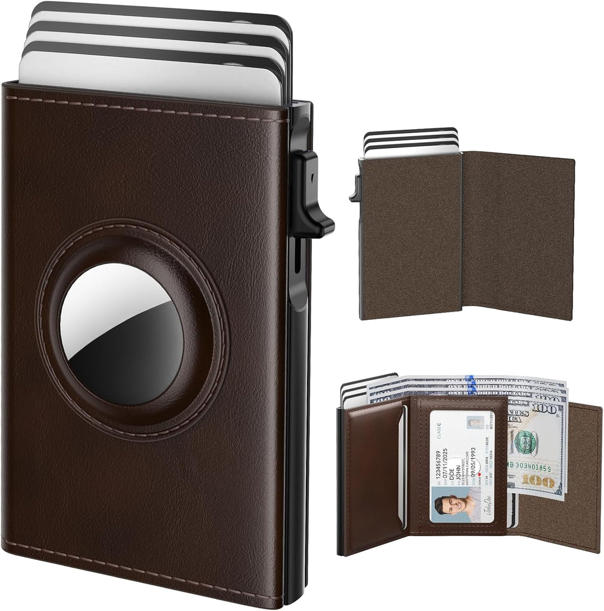 Smart AirTag Wallet for Men RFID Slim Pop Up Leather Card Holder